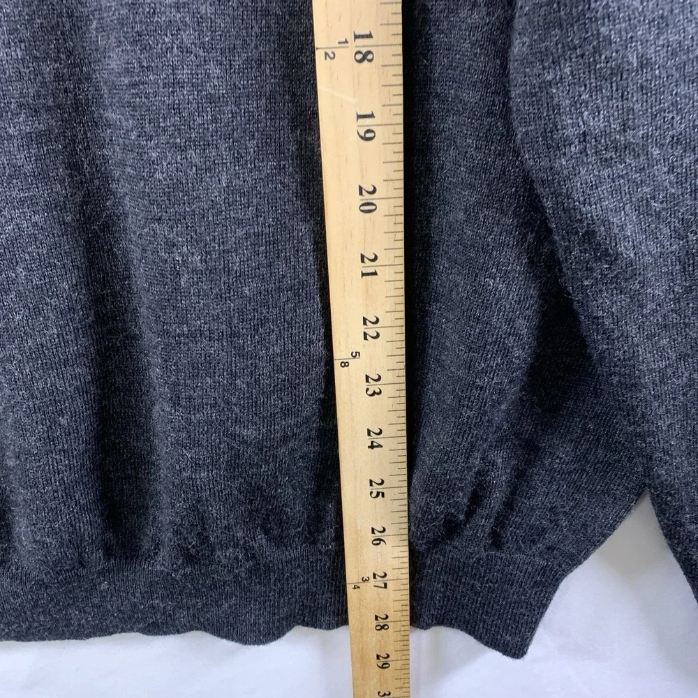 Mens Lightweight Merino Wool V Neck Sweater Size XL Charcoal Gray Minimalist